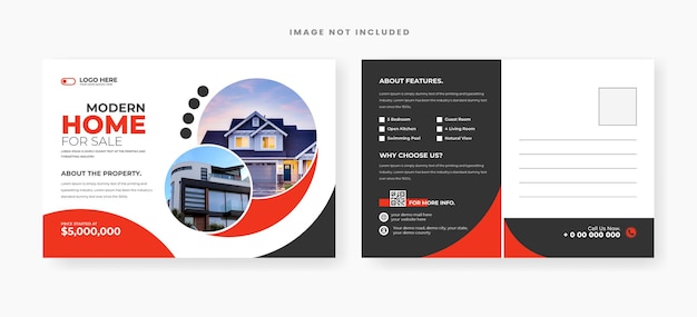 Real estate home for sale postcard template design