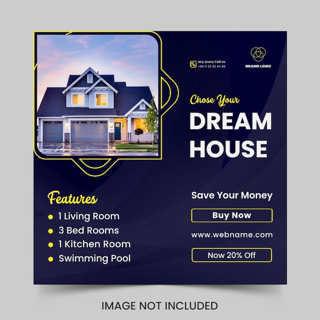 Real estate home sale social media Instagram post banner design premium vector template