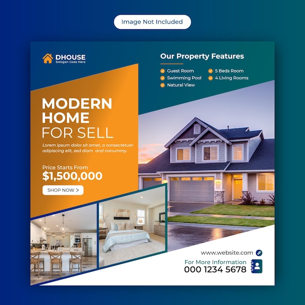 Real estate home for sale social media instagram post or square web banner advertising template