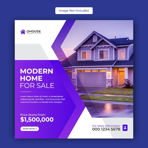 Real estate home for sale social media instagram post or square web banner advertising template