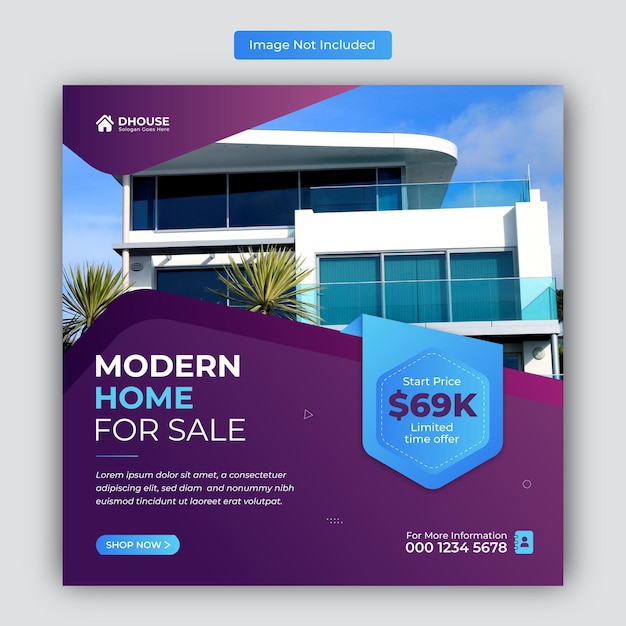 Real estate home for sale social media instagram post or square web banner advertising template