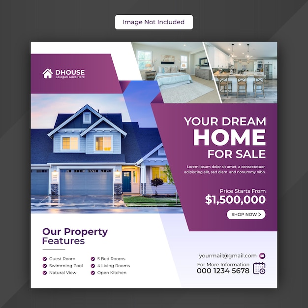 Real estate home for sale social media instagram post or square web banner advertising template