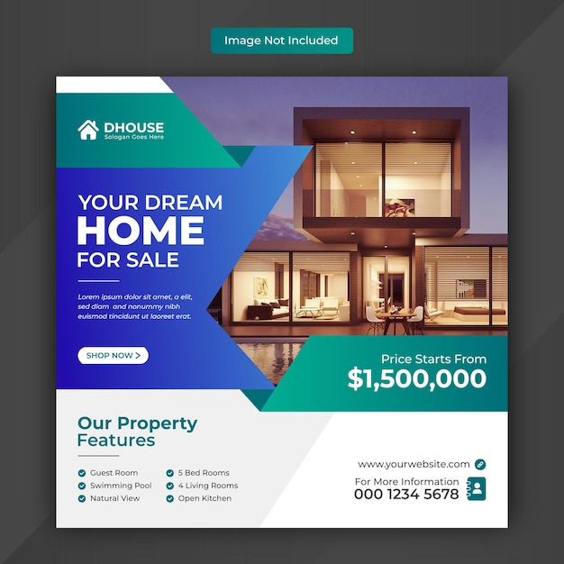 Real estate home for sale social media instagram post or square web banner advertising template