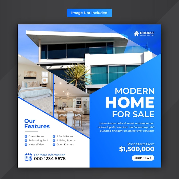 Real estate home for sale social media instagram post or square web banner advertising template