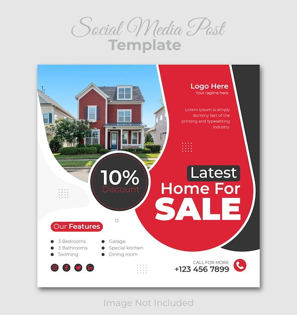 Vector real estate home sale social media post design template.