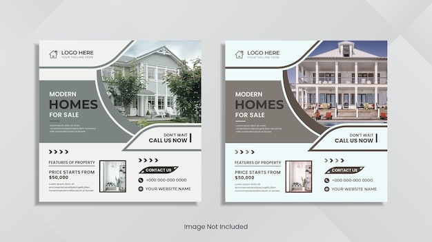 Real estate home sale social media post design with simple shapes and colors.