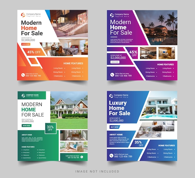 Real estate home sale social media post template bundle or square web banner template