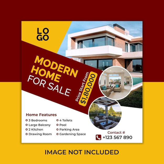 Real Estate or Home Sale Social Media Post Template Square flyer design Template