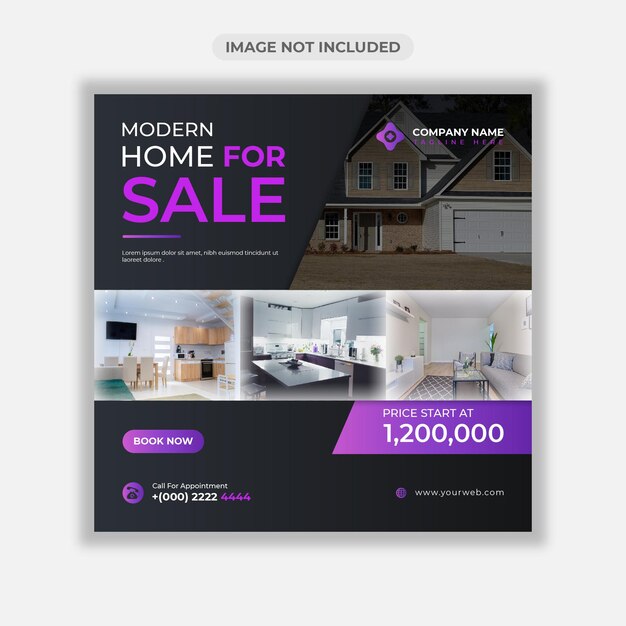 Real estate home sale web banner or social media post template