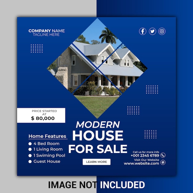 Real estate home selling business template bundle with red and blue colors Modern house sale social