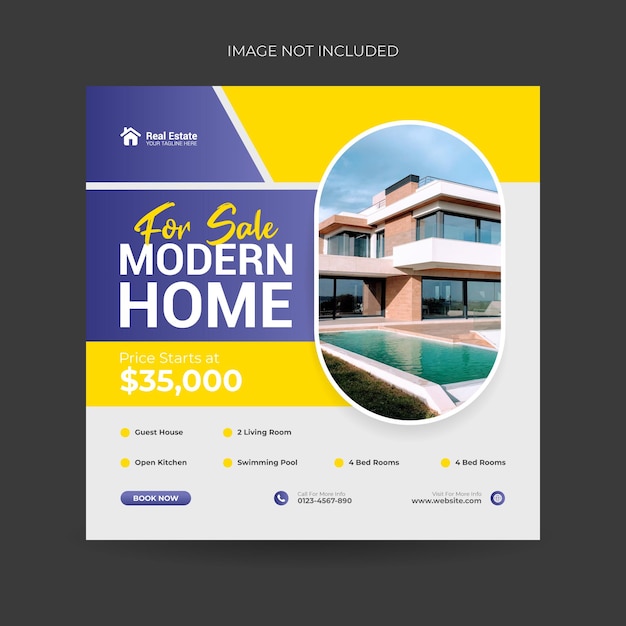 Vector real estate home social media post or square banner template