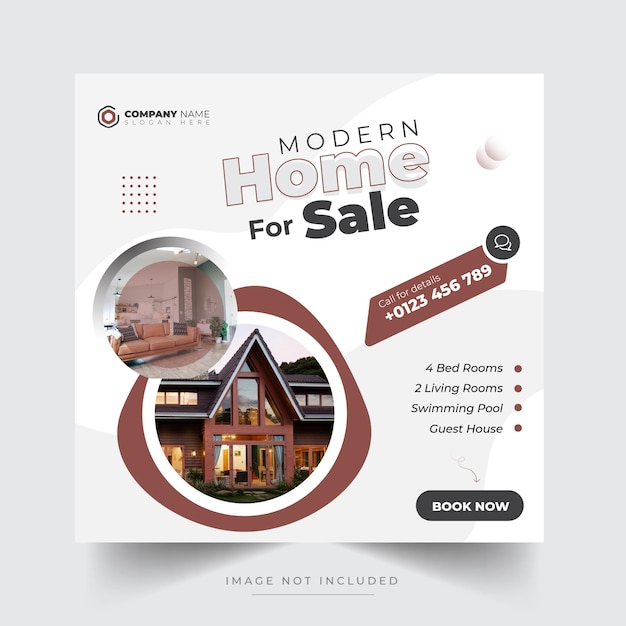 Real estate home social media post template and sale banner for instagram and facebook