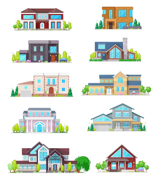 Vector real estate house building and cottage home icons