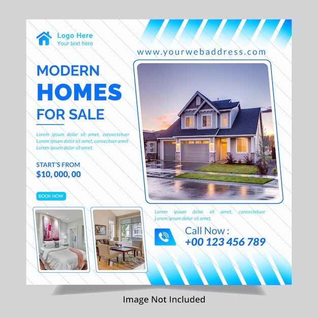 Modello di post di instagram per la casa immobiliare e la casa in vendita