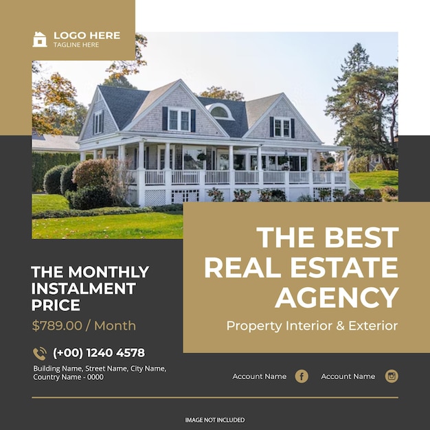 Real estate house instagram post or social media banner template