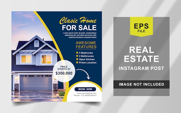 Real estate house instagram post square banner template