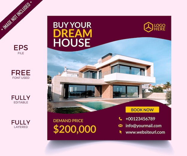 Real estate house property Facebook and Instagram post or square web banner template