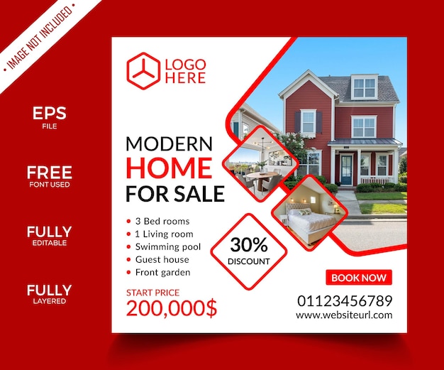 Real estate house property Facebook and Instagram post or square web banner template