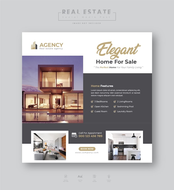 Real estate house property or home sale social media post or Instagram banner template