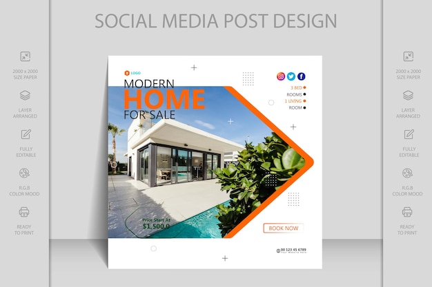 Real estate house property Instagram, Facebook, social media post or square web banner template