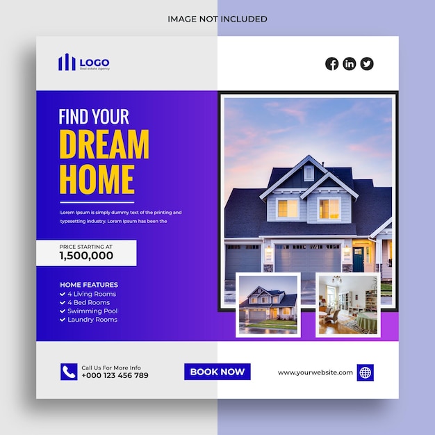 Vector real estate house property instagram post or home social media banner template