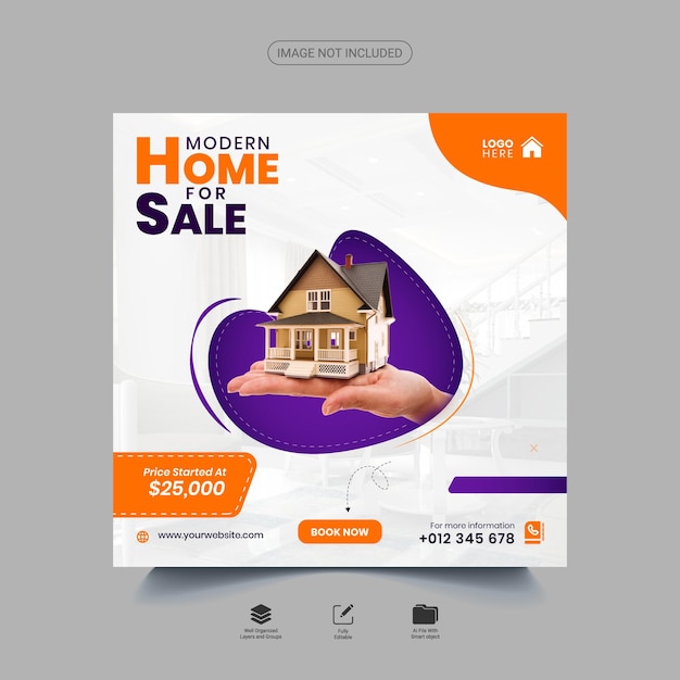 不動産ハウスプロパティinstagram投稿またはソーシャルメディアウェブバナーテンプレート