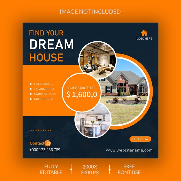 Real estate house property instagram post or social media banner template