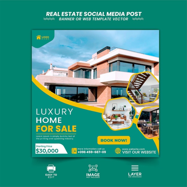 Real estate house property Instagram post or social media banner Vector template