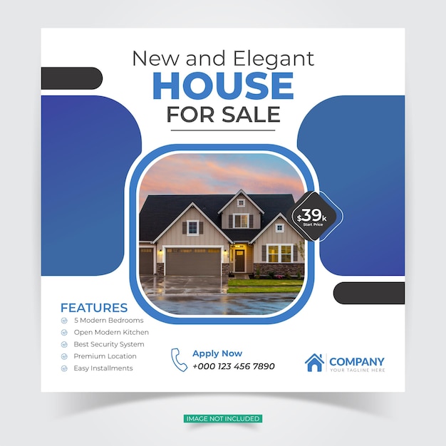 不動産の家のプロパティInstagramの投稿またはソーシャルメディアの投稿プレミアムベクトル