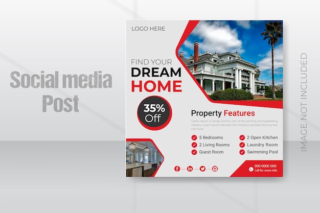 Vector real estate house property instagram post or social media template