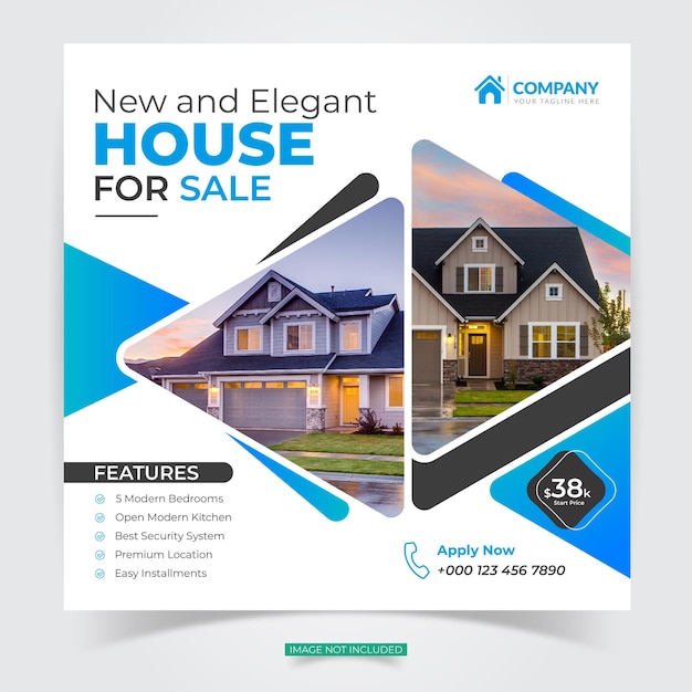 Real estate house property Instagram post or square social web banner template Free Vector