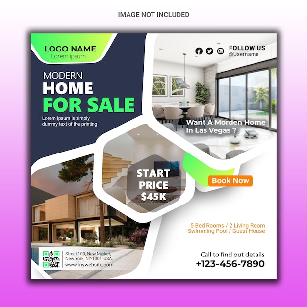 Vettore modello-promo-banner-web-banner-web-post-piazza-di-casa-immobiliare-instagram-post-square-