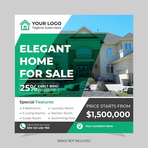 Real estate house property Instagram post or square web banner template