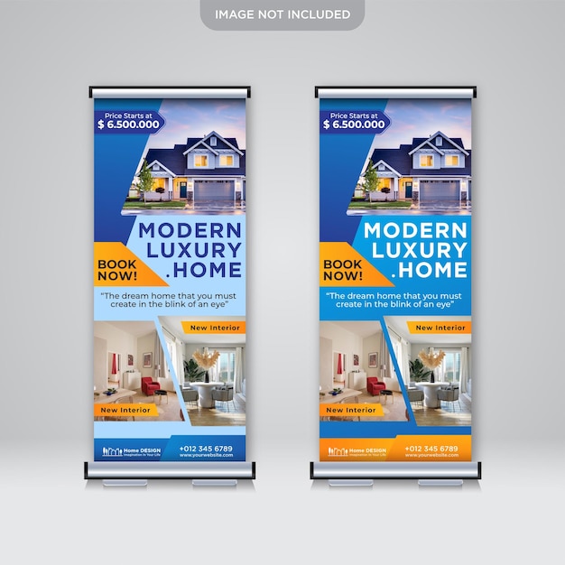 Modello di promozione banner roll up di proprietà della casa immobiliare