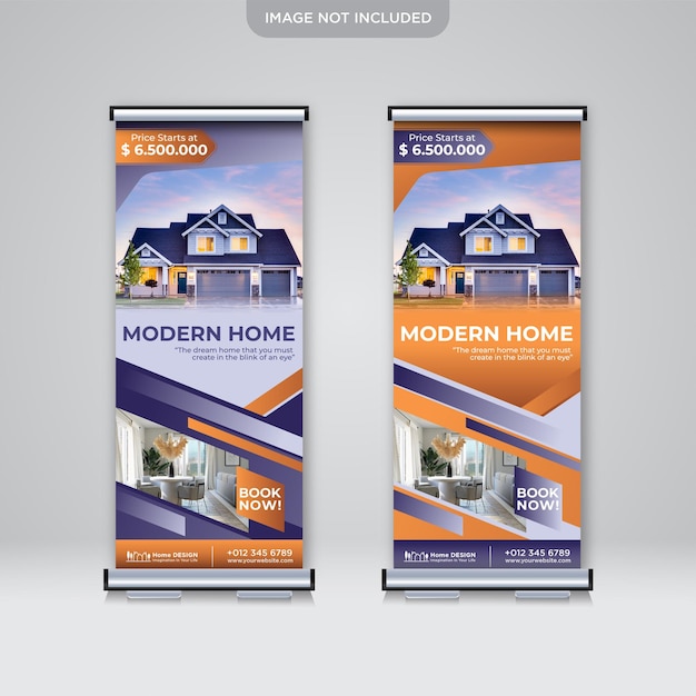 Modello di promozione banner roll up di proprietà della casa immobiliare