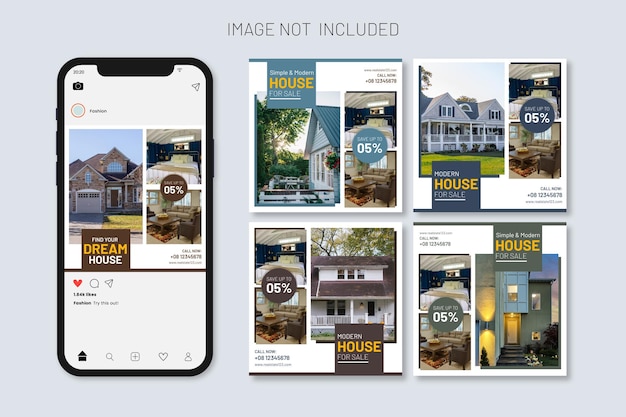 Set di post sui social media e post su instagram per la vendita di proprietà immobiliari