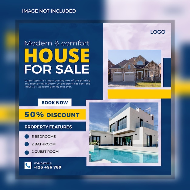 Real estate house property sale social media post and instagram square banner template