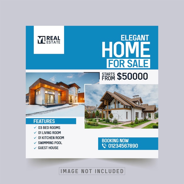 부동산 주택 부동산 판매 홍보 소셜 미디어 게시물 및 배너 디자인