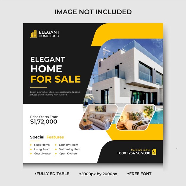 Real estate house property social media instagram post or square web banner template
