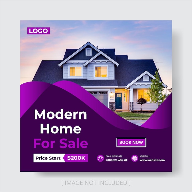 Vector real estate house property social media post or square web banner instagram post