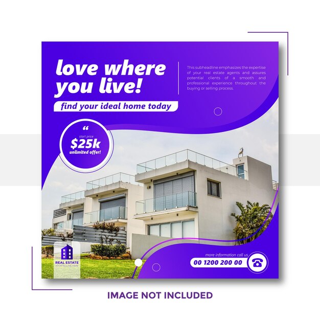 Vector real estate house property square instagram post and social media banner template