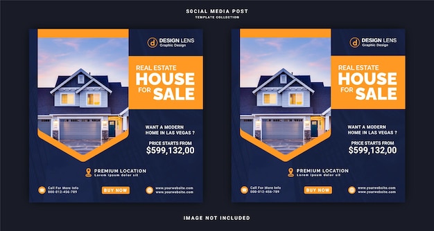 Modello di post sui social media per il concetto di annuncio banner su instagram casa immobiliare in affitto