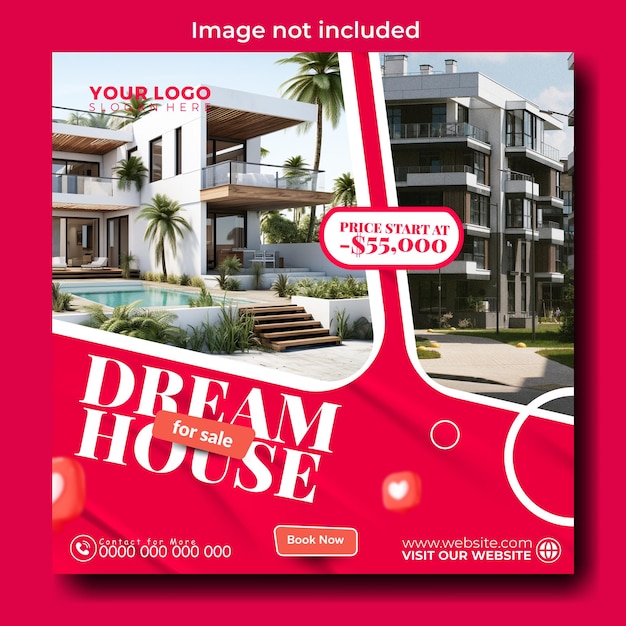 Real estate house sale ads promotional social media post template design