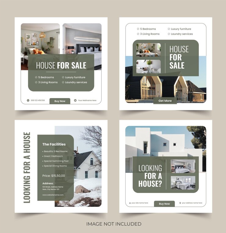Vector real estate house sale and home sale advertising social media post banner square flyer template