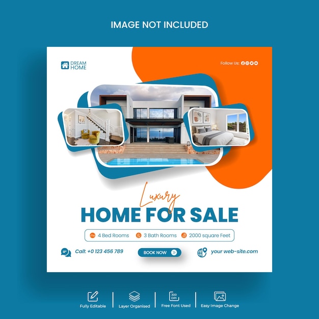 Real estate house sale Instagram post or home property sale social media banner template