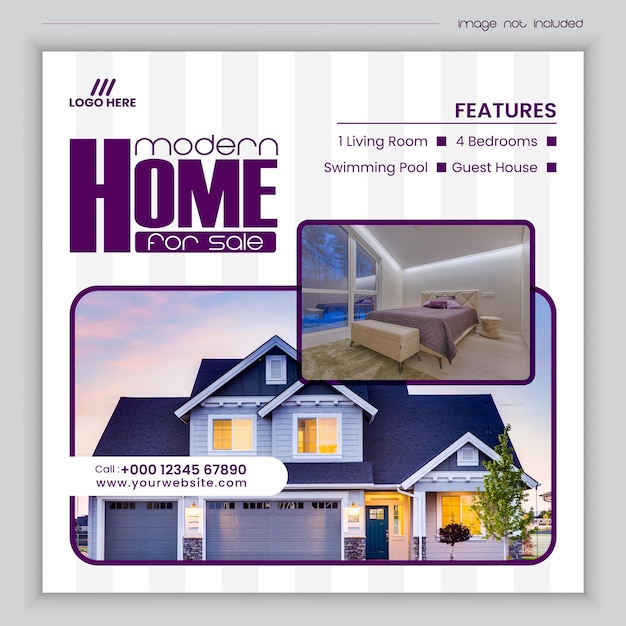 Vector real estate house for sale instagram post or social media banner design template