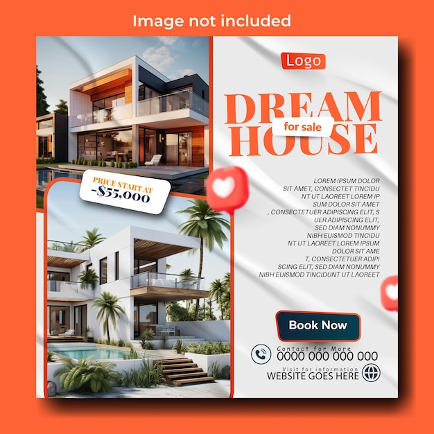 Real estate house sale promotional social media post template design