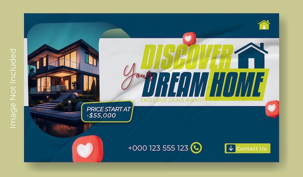 Real estate house sale promotional web banner template design