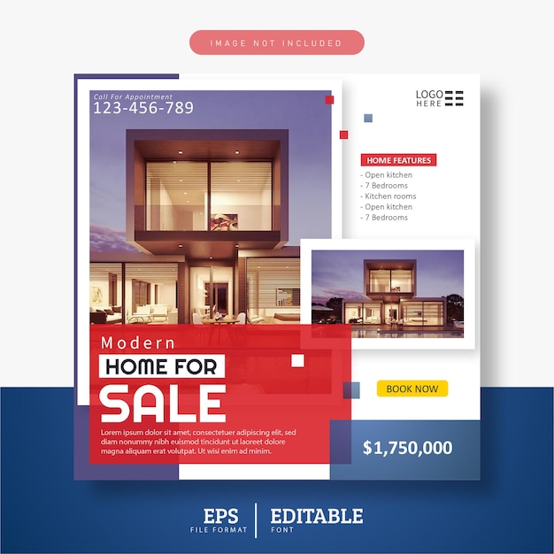 Шаблон поста в социальных сетях о продаже дома недвижимости