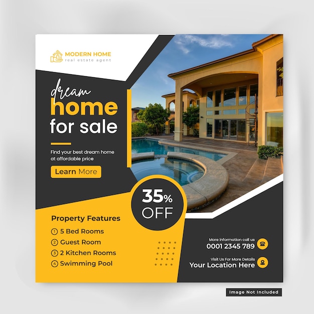 Real estate house social media instagram post or web banner template